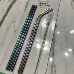 Stainless steel reusable straws set with brush 5ct
